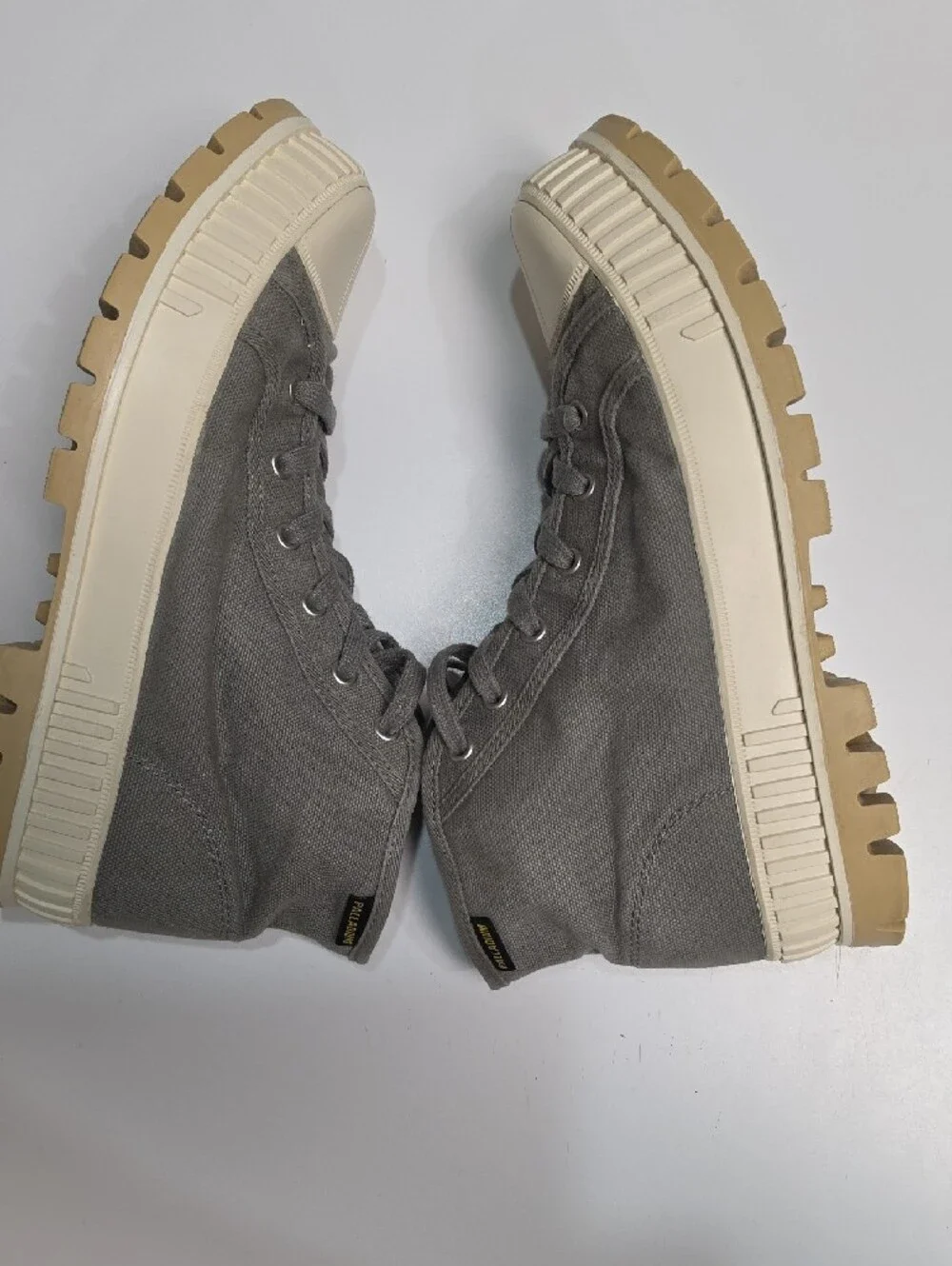 Palladium Charcoal Canvas High-Top Sneaker with Cream Sole - Size 10W or 8.5M